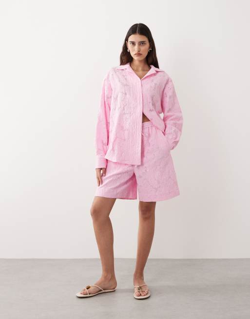 ARRANGE floral jacquard short co-ord in pink, 3 of 5
