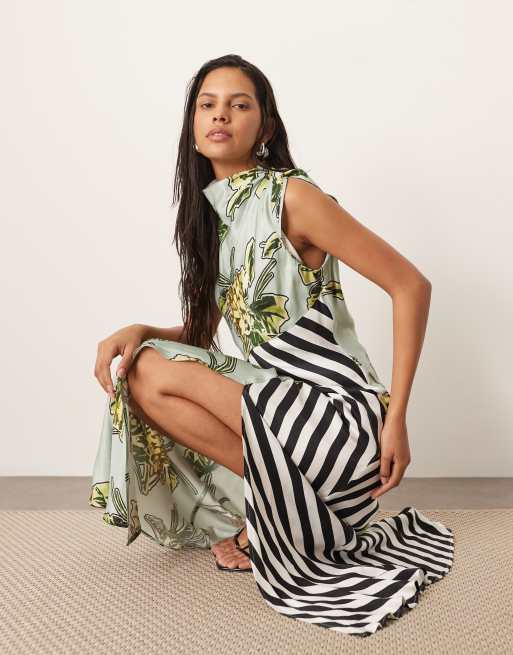 ARRANGE floral print and stripes sleeveless cowl neck maxi dress
