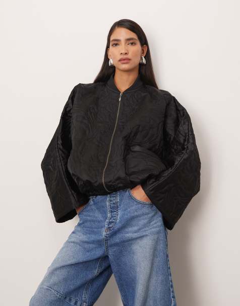 ARRANGE floral quilted bomber jacket in black - view 1
