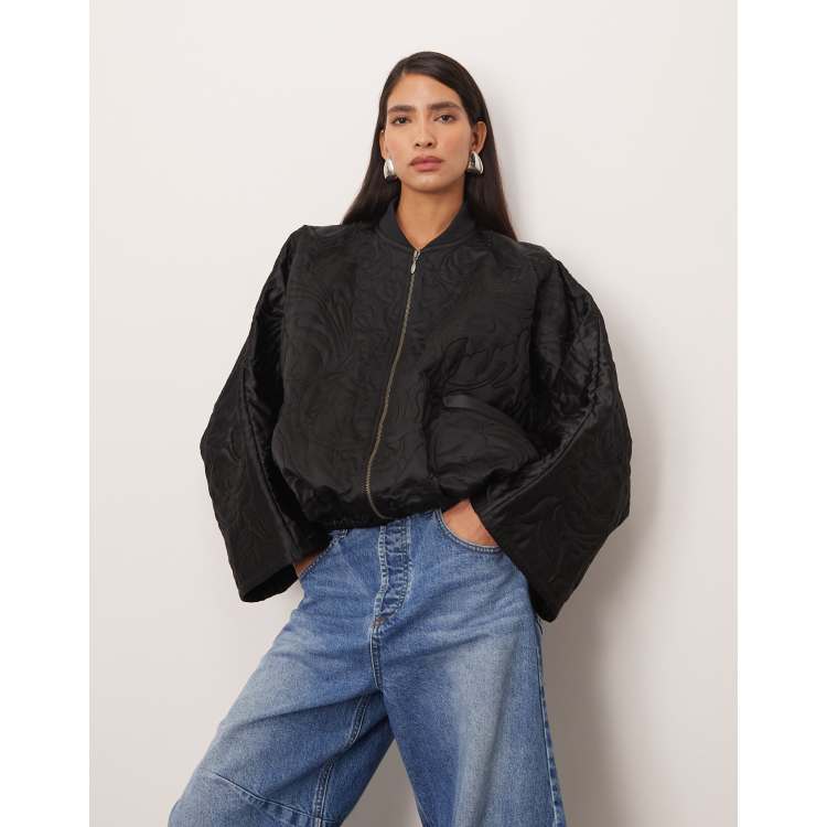 ARRANGE floral quilted bomber jacket in black | ASOS