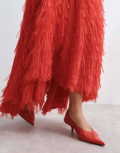 ARRANGE fringe texture asymmetric maxi skirt in red, 2 of 5