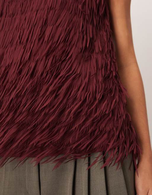 ARRANGE fringe texture longline bandeau top in oxblood, 2 of 4
