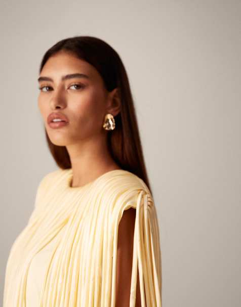 ARRANGE fringe tiered top with shoulder pad in butter yellow (Part of a set) - view 1