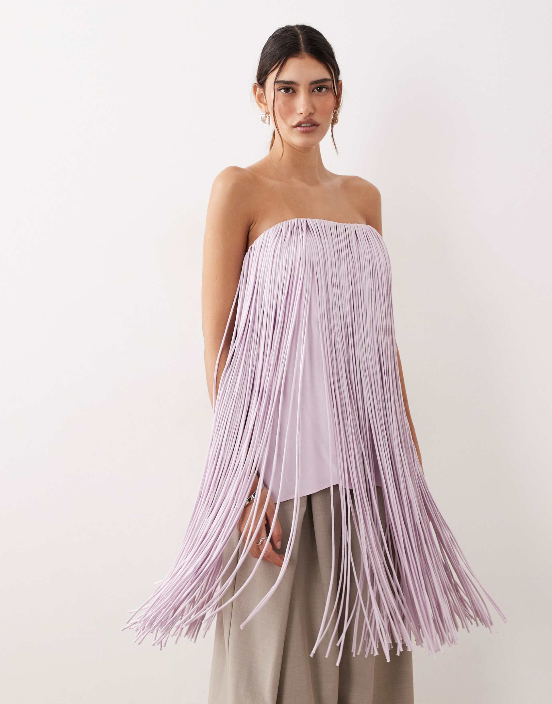 arrange fringed bandeau top in lilac