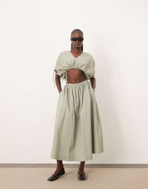 ARRANGE full skirt with drop waist detail in sage - part of a set - view 1