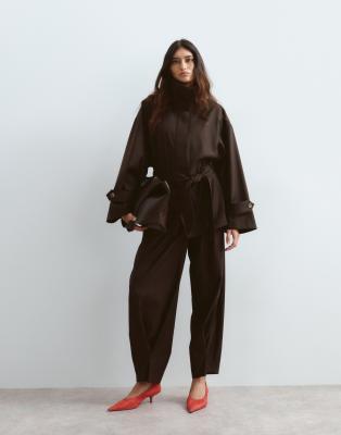 Arrange Funnel Neck Belted Jacket Co-ord In Brown