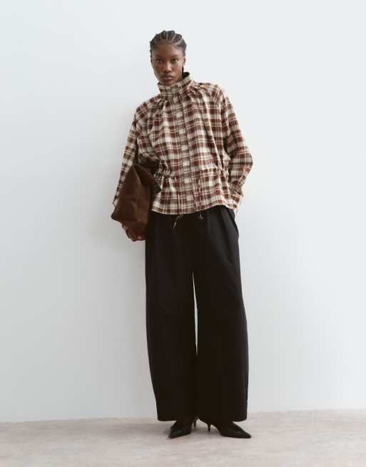 ARRANGE funnel neck shirt with dropped channel in check, 2 of 5