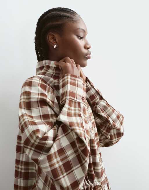 ARRANGE funnel neck shirt with dropped channel in check, 4 of 5