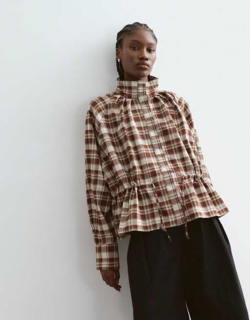 ARRANGE funnel neck shirt with dropped channel in check, 5 of 5