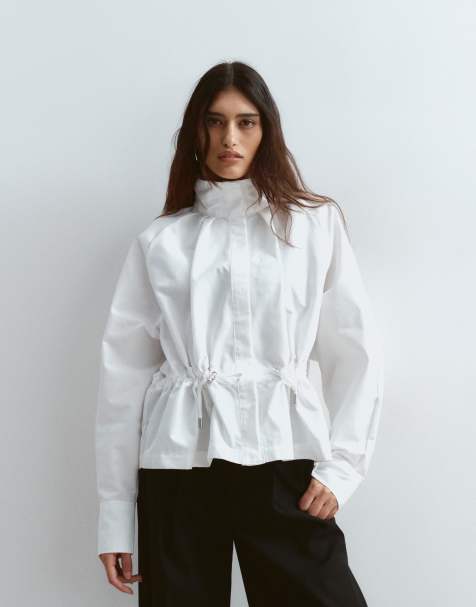 ARRANGE funnel neck shirt with dropped channel in white - view 1