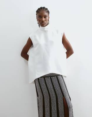 Arrange Funnel Neck Structured Top In White