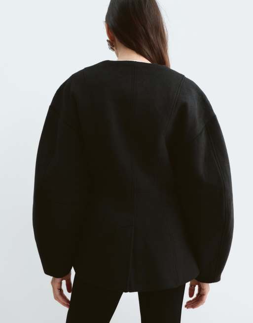 ARRANGE fur pocket collarless blazer in black, 4 of 5