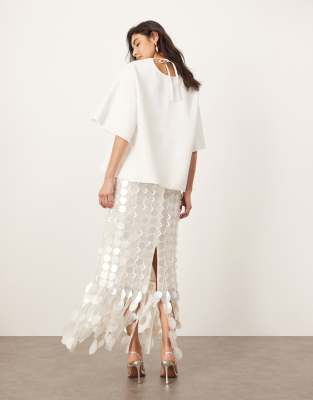 ARRANGE futurist sequin embellished fringe hem midi skirt in white