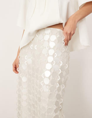 ARRANGE futurist sequin embellished fringe hem midi skirt in white