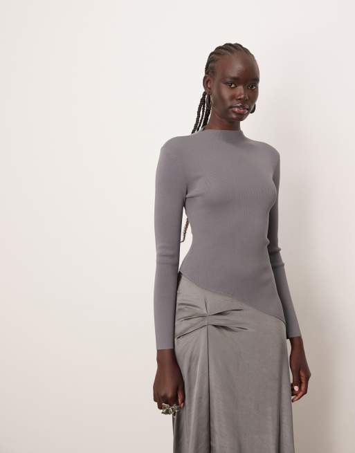 ARRANGE - Gebreide hybride midi-jurk met lange mouwen in grijs, 2 van 4