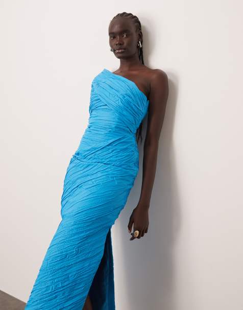 ARRANGE - Gedrapeerde maxi-jurk met blote schouder en structuur in blauw - view 1