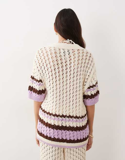 ARRANGE - Gehaakt overhemd in crème, deel van co-ord set, 4 van 4