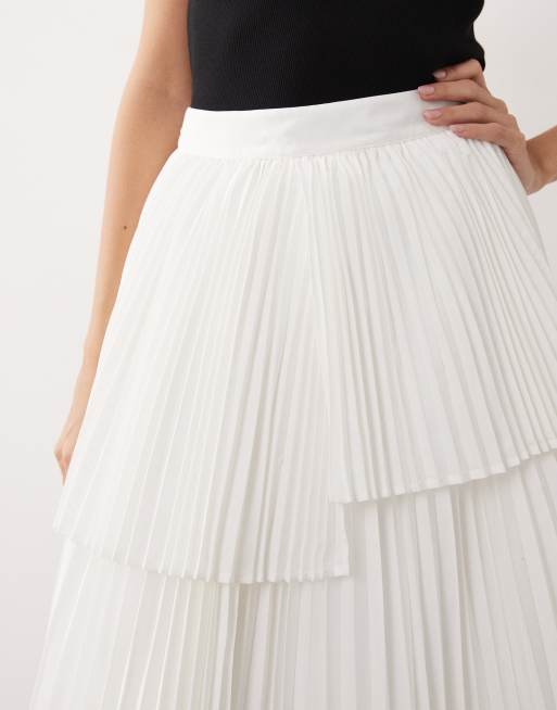 ARRANGE - Gelaagde plissé geplooide maxi rok in wit, 5 van 5