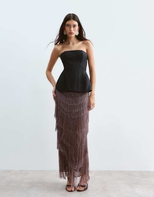 ARRANGE - Gemodelleerde bandeau-top van dik gebonden satijn in zwart, 2 van 5