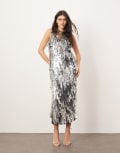 [ARRANGE] ARRANGE geo shard sequin low back column midi dress in silver 18 SILVER