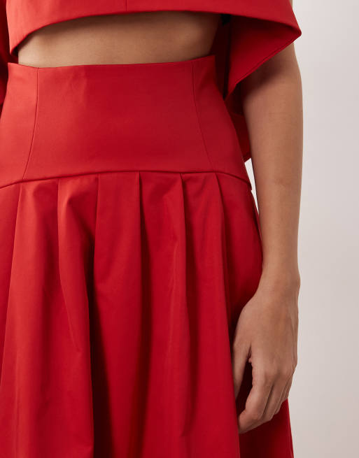 ARRANGE - Geplooide maxi rok in rood, deel van co-ord set, 4 van 5