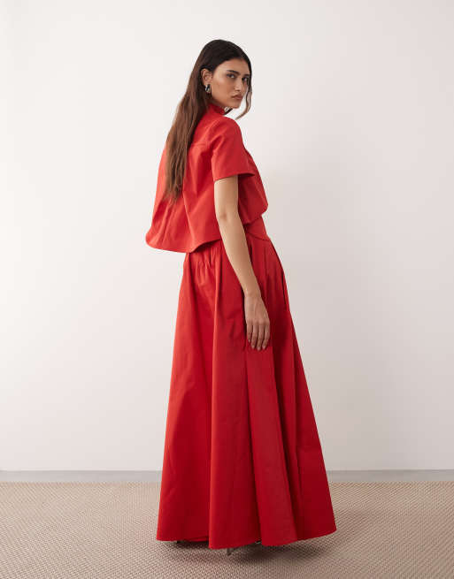 ARRANGE - Geplooide maxi rok in rood, deel van co-ord set, 5 van 5