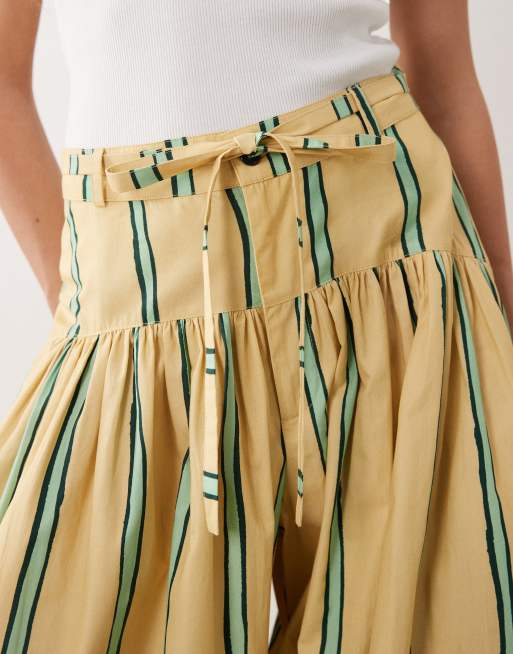 ARRANGE - Gestreepte broek met ballonpijpen en gestrikte taille in geel, 2 van 5
