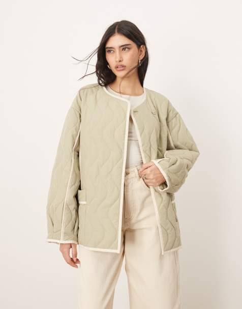 ARRANGE - Gewatteerde oversized jas met contrasterende bies in saliegroen - view 1