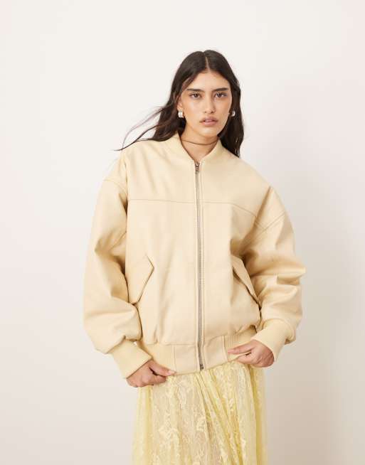 ARRANGE - Giacca bomber oversize in pelle premium color latticello in coordinato