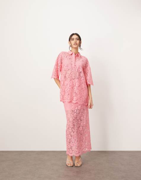 ARRANGE - Gonna longuette in pizzo rosa in coordinato - view 1