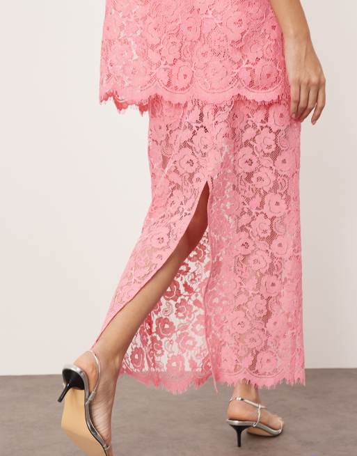 ARRANGE Gonna longuette in pizzo rosa in coordinato ASOS