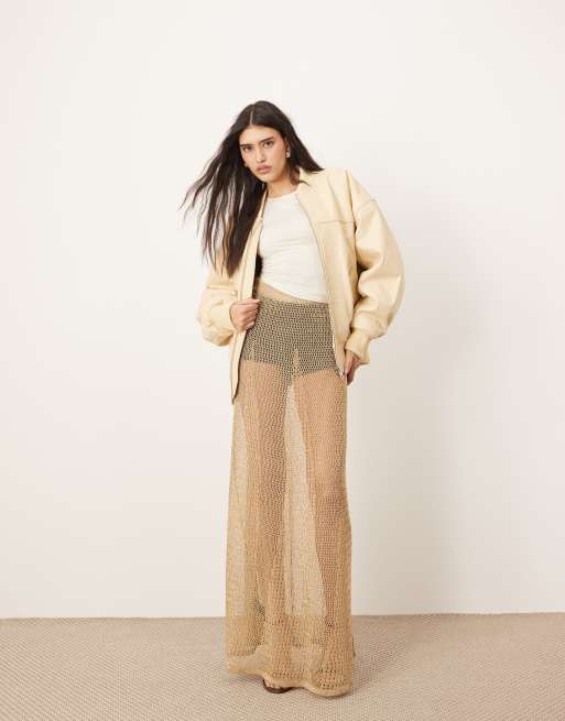 ARRANGE - Gonna lunga al pavimento color oro in maglia metallizzata trasparente
