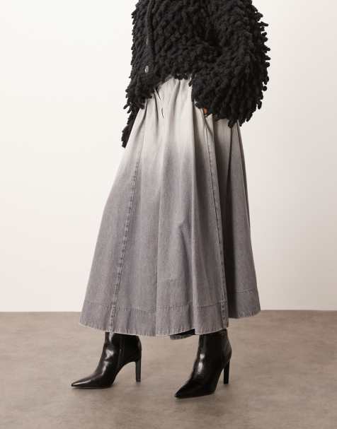 ARRANGE - Gonna lunga grigia in denim slavato - view 1