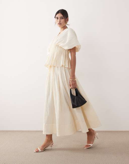 ARRANGE - Gonna lunga in tessuto stropicciato color crema in coordinato