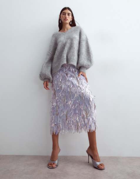 ARRANGE gonna maxi con frange di strass e paillettes lilla - view 1