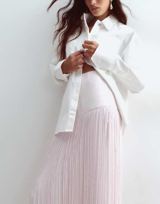 ARRANGE gonna midi con vita bassa, drappeggiata e frange rosa pallido, 2 di 5