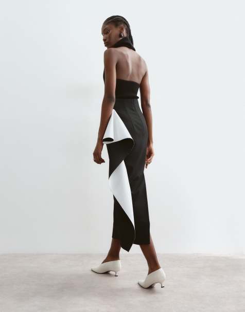 Arrange gonna midi sartoriale con dettaglio drappeggiato a contrasto in nero - view 1