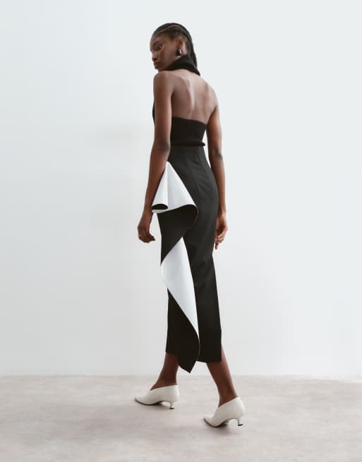 Arrange gonna midi sartoriale con dettaglio drappeggiato a contrasto in nero, 1 di 5