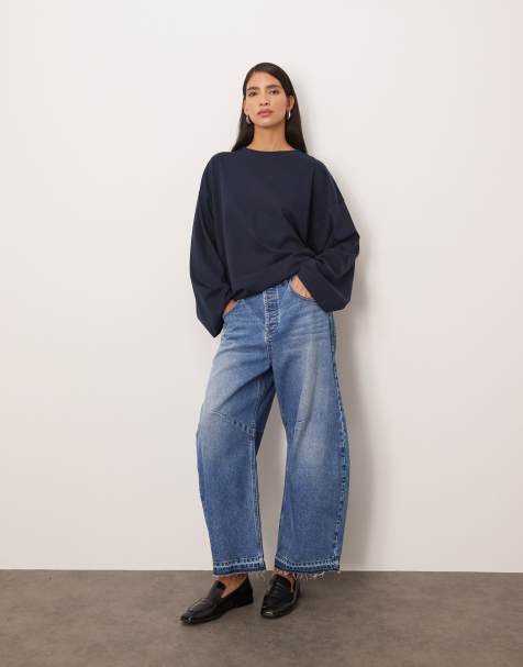 ARRANGE – Granatowy bawełniany T-shirt oversize z długimi rękawami - view 1