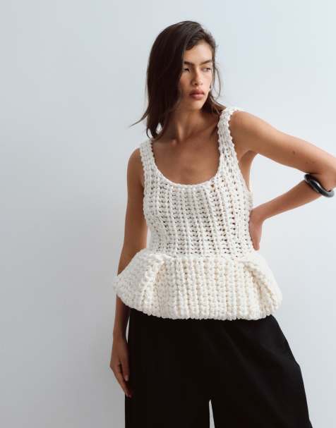 ARRANGE grovstickad handstickad peplum-topp i cream - view 1
