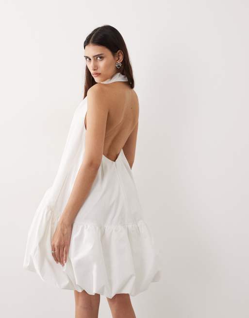 ARRANGE halter bubble hem mini dress in white, 3 of 4