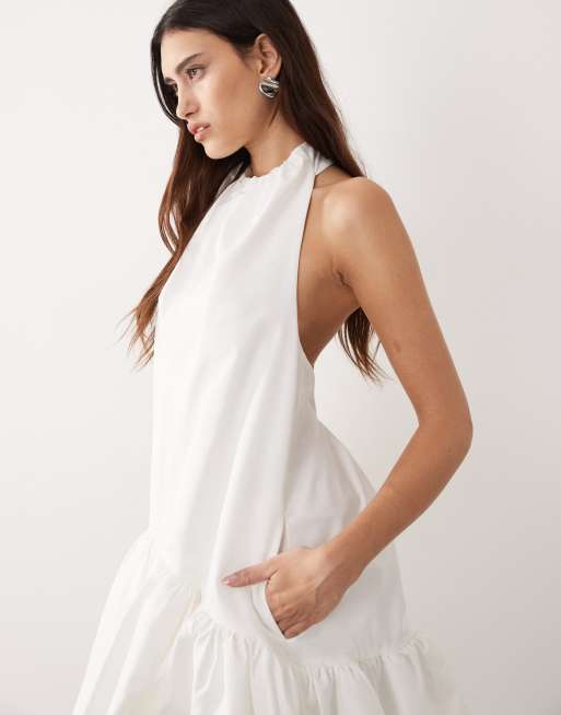 ARRANGE halter bubble hem mini dress in white, 4 of 4