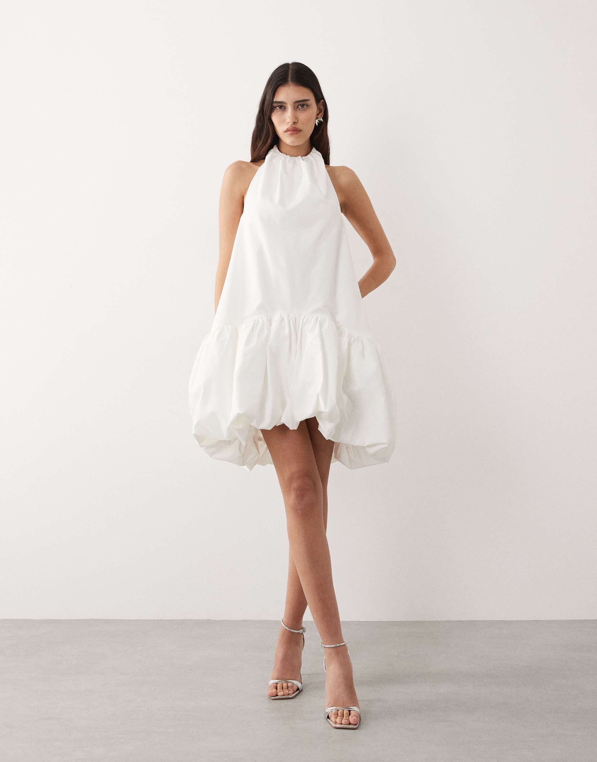 arrange halter neck bubble hem mini dress in white