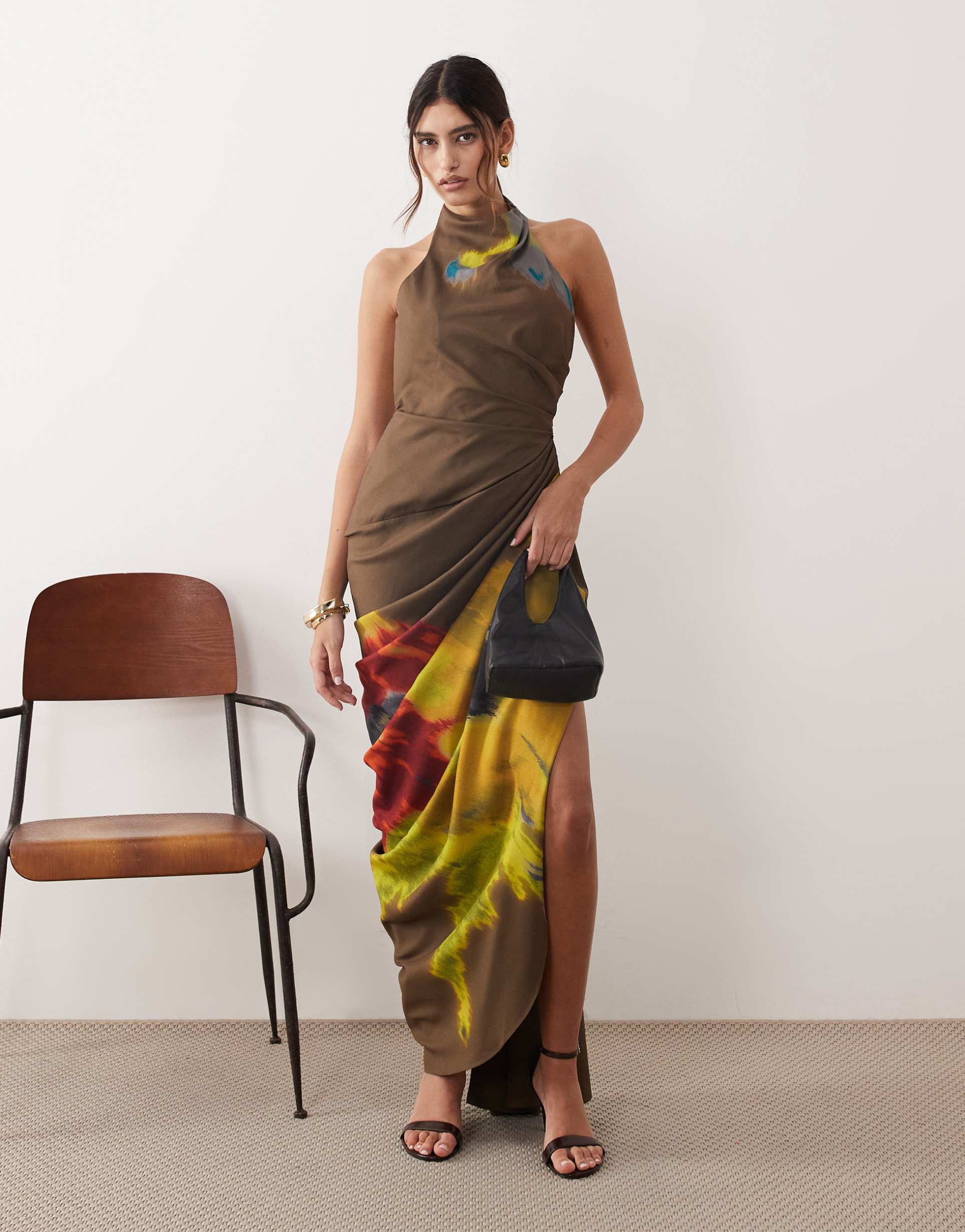 arrange halter neck maxi dress in abstract floral print