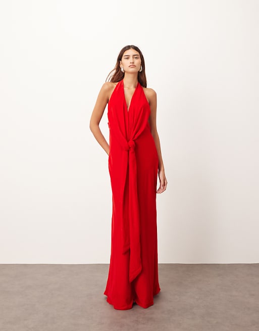 halter neck plunge dress Halterneck Open Back Flippy Hem Mini Skater In White Slinky | EGO US Machine wash cold Smooth Plunge Halter Maxi Dress
