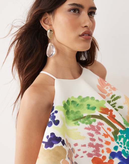 ARRANGE halter top co-ord in abstract painterly print, 3 of 4