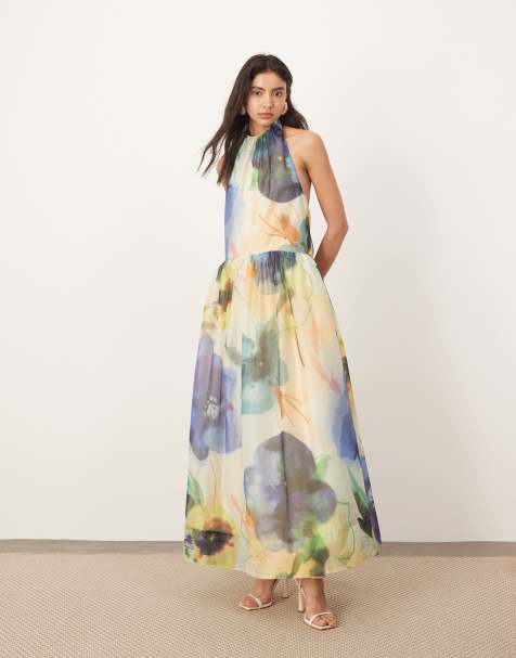 ARRANGE halterneck maxi dress with tie neck detail in oversized floral print - view 1
