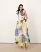 ASOS DESIGN denim ballerina inspired midi dress in mid blue