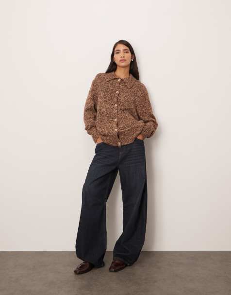ARRANGE heather knit merino rich boyfriend cardigan in light chocolate - view 1