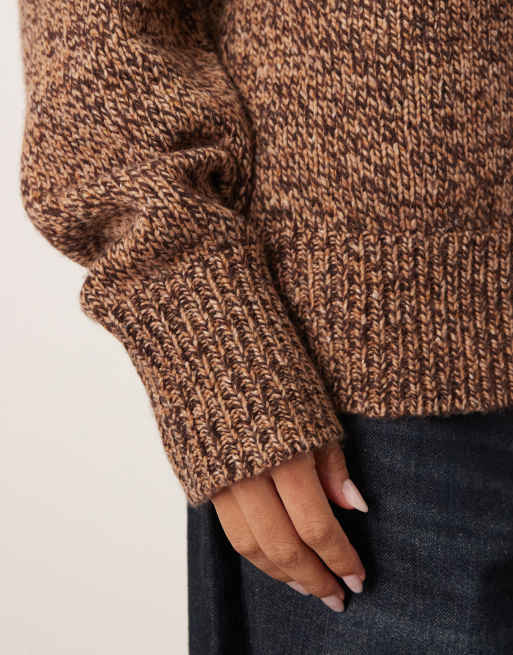 ARRANGE heather knit merino rich boyfriend cardigan in light chocolate, 3 of 4